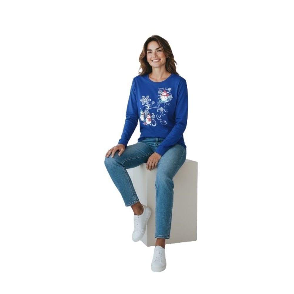 Holiday Time Royal Blue Snowman Long Sleeve Tee - Picture 6 of 12